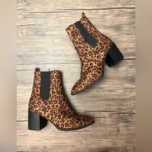 Express Leopard Suede Block Heel Bootie